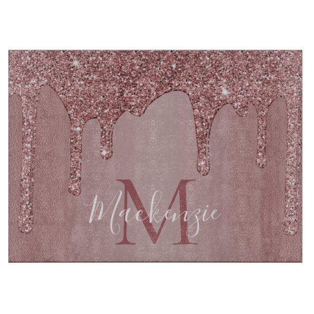 Planche À Découper Chic Rose Parties scintillant or  Monogramme (Devant)