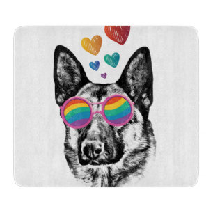 Planche À Découper Chien berger allemand avec coeur Saint-Valentin