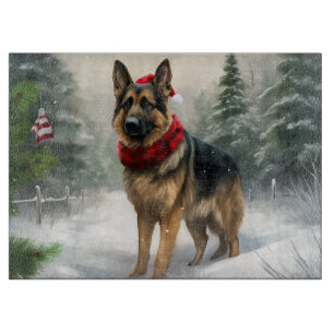 Planche À Découper Chien berger allemand en Noël de neige