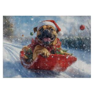Planche À Découper Chien Bouledogue dans Luge Laissez Tomber la Neige