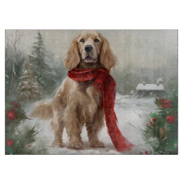 Planche À Découper Chien Cocker Spaniel dans la neige Noël (Devant)