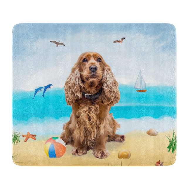 Planche À Découper Chien Cocker Spaniel sur la plage (Devant)