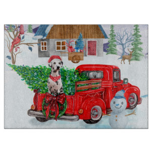 Planche À Découper Chien dalmate en livraison de Noël Camion Neige
