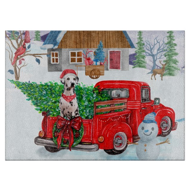 Planche À Découper Chien dalmate en livraison de Noël Camion Neige (Devant)