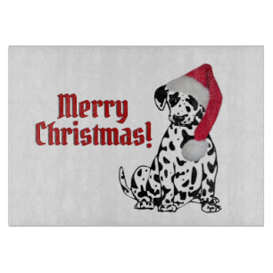 Planche À Découper Chien dalmate rouge Casquette Joyeux Noël