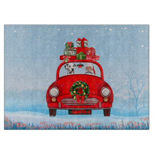 Planche À Découper Chien Dalmatien En Voiture Avec Le Père Noël