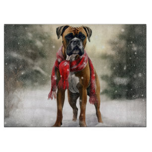 Planche À Découper Chien de boxe en Noël de neige
