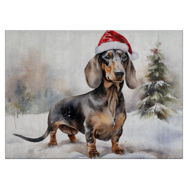 Planche À Découper Chien de Dachshund à Noël de neige (Devant)