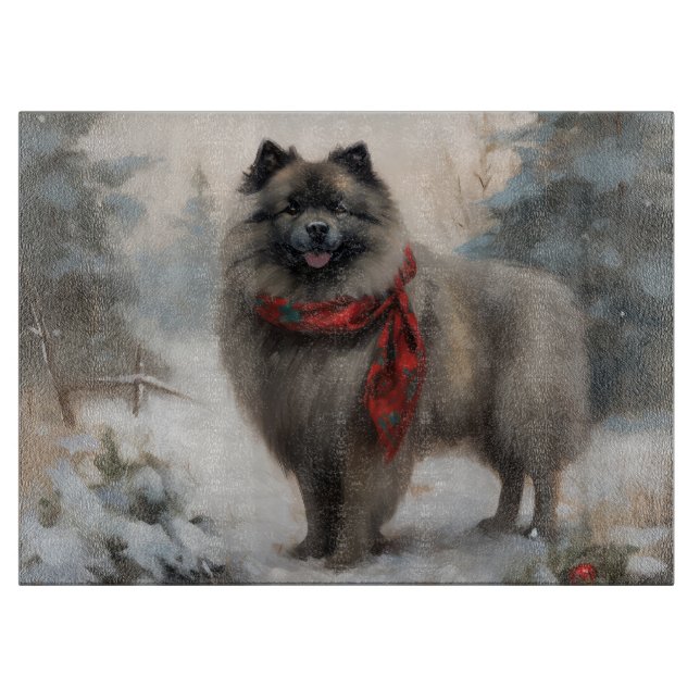 Planche À Découper Chien de Keeshond à Noël de neige (Devant)