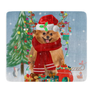 Planche À Découper Chien de Poméranie avec cadeaux de Noël