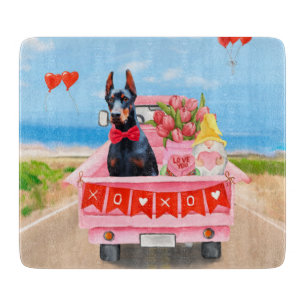 Planche À Découper Chien Doberman Camion de la Saint-Valentin Cœurs