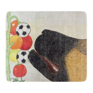 Planche à découper chien et tomates