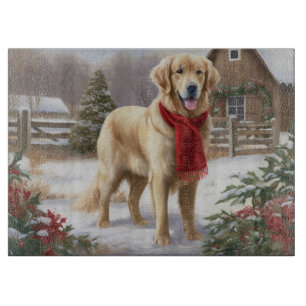 Planche À Découper Chien Golden Retriever dans la neige de Noël