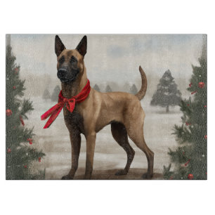 Planche À Découper Chien Malinois Belge dans la neige Noël