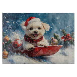 Planche À Découper Chien maltais dans la corniche laissez passer Noël