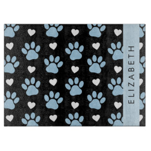 Planche À Découper Chien Paws, Blue Paws, White Hearts, Votre Nom