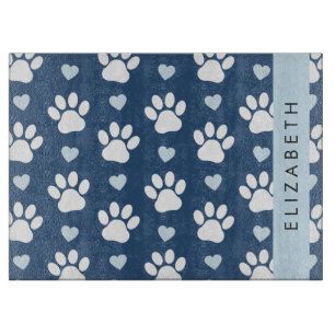 Planche À Découper Chien Paws, White Paws, Blue Hearts, Votre Nom