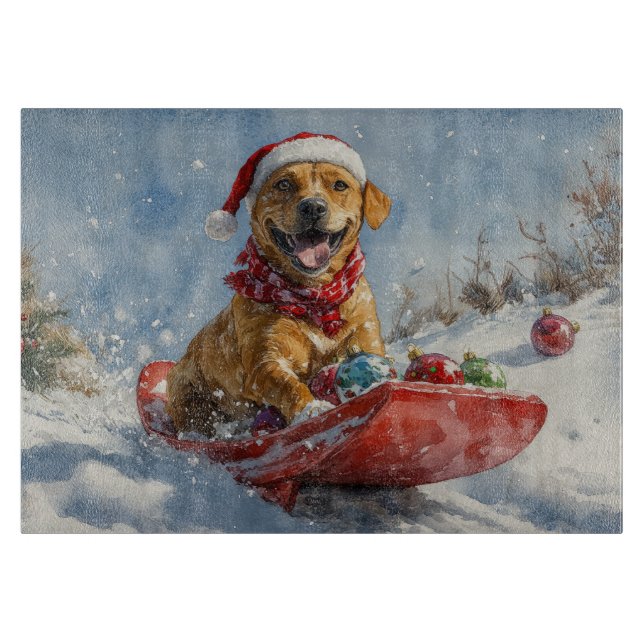 Planche À Découper Chien Rhodesian Ridgeback dans un traîneau de Noël (Devant)