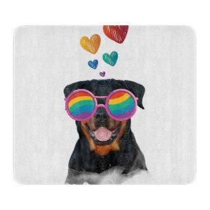 Planche À Découper Chien Rottweiler avec coeurs Saint-Valentin