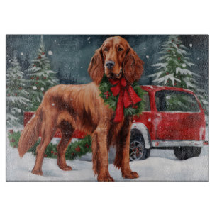 Planche À Découper Chien rouge irlandais à la neige Noël