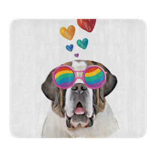 Planche À Découper Chien Saint-Bernard avec coeurs Saint-Valentin