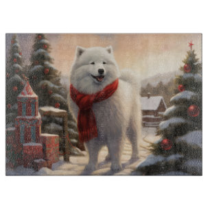 Planche À Découper Chien Samoyède dans la neige de Noël 