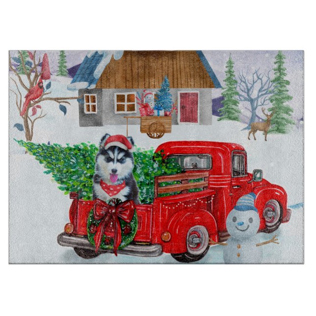 Planche À Découper Chien sibérien Husky dans la livraison de Noël Cam (Devant)
