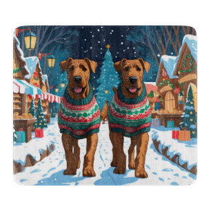 Planche À Découper Chiens Airedale Noël Neige Vacances