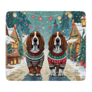 Planche À Découper Chiens Basset Hound Noël Neige Fêtes