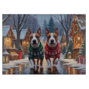 Planche À Découper Chiens Bull Terrier Noël Neige Fêtes
