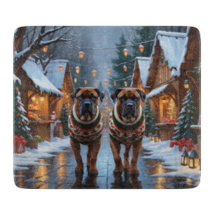 Planche À Découper Chiens Bullmastiff Noël Neige Fêtes