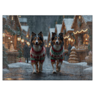 Planche À Découper Chiens Colley Rough Noël Neige Fêtes