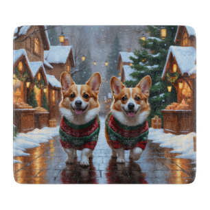 Planche À Découper Chiens Corgi Noël Neige Fêtes