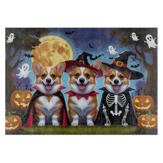 Planche À Découper Chiens de Corgi Citrouille Halloween Funny (Devant)