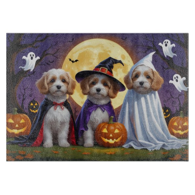 Planche À Découper Chiens de Coton De Tulear Citrouille Halloween Fun (Devant)