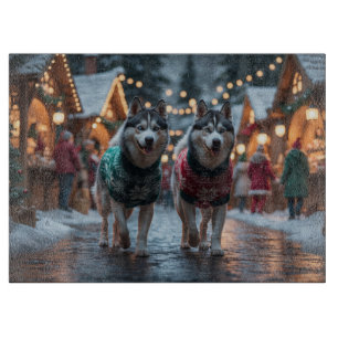 Planche À Découper Chiens Husky Sibérien Noël Neige Vacances
