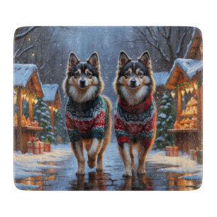 Planche À Découper Chiens Lapphound finnois Noël Neige Fêtes