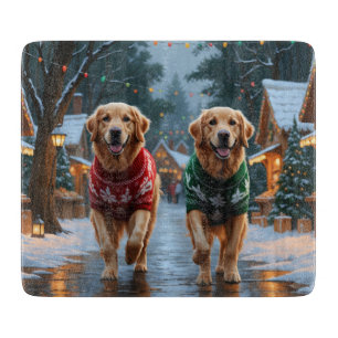 Planche À Découper Chiens Retriever doré Noël Neige Fêtes