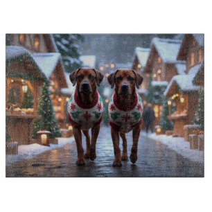 Planche À Découper Chiens Rhodesian Ridgeback Noël Neige Fêtes
