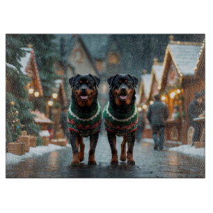 Planche À Découper Chiens Rottweiler Noël Neige Fêtes