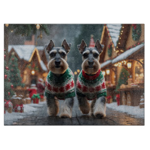 Planche À Découper Chiens Schnauzer Noël Neige Vacances