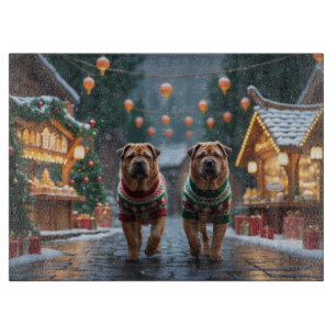 Planche À Découper Chiens Shar Pei Noël Neige Fêtes