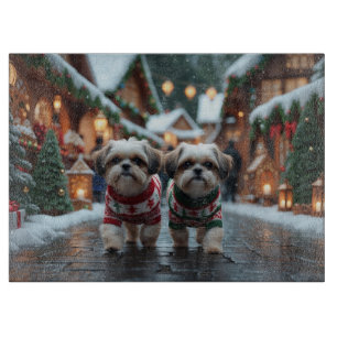 Planche À Découper Chiens Shih Tzu Noël Neige Fêtes