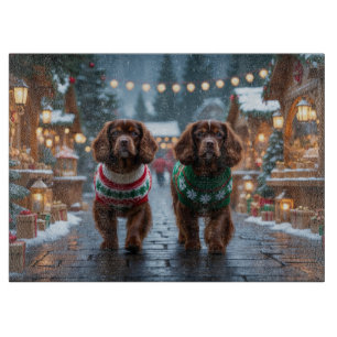 Planche À Découper Chiens Spaniel Tibétains Noël Neige Vacances