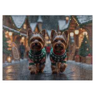Planche À Découper Chiens Terrier du Yorkshire Noël Neige Vacances