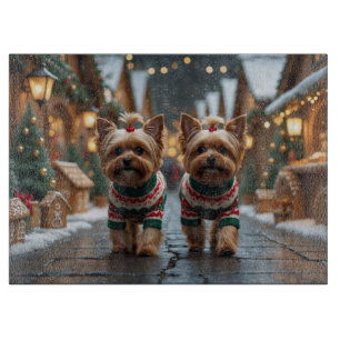 Planche À Découper Chiens Yorkipoo Noël Neige Fêtes