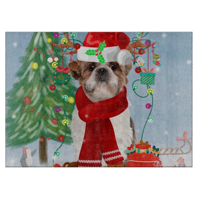 Planche À Découper Chih Tzu Chien dans Noël de neige (Devant)