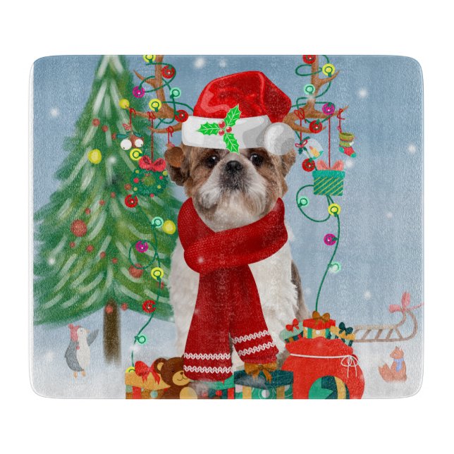 Planche À Découper Chih Tzu Chien dans Noël de neige (Devant)