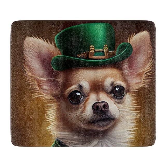 Planche À Découper Chihuahua Chien en robe de la Saint Patrick (Devant)