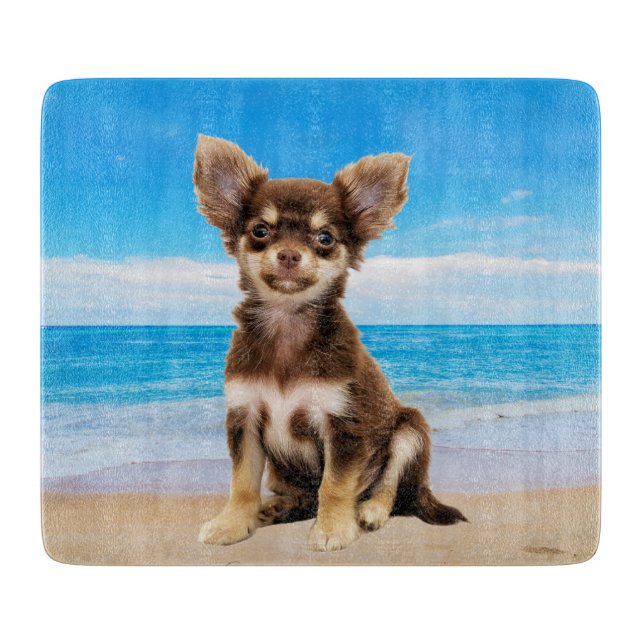 Planche À Découper Chihuahua Chig assis sur la plage tropicale (Devant)